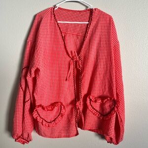 Viral Red Gingham Valentines Grandmacore Top XL